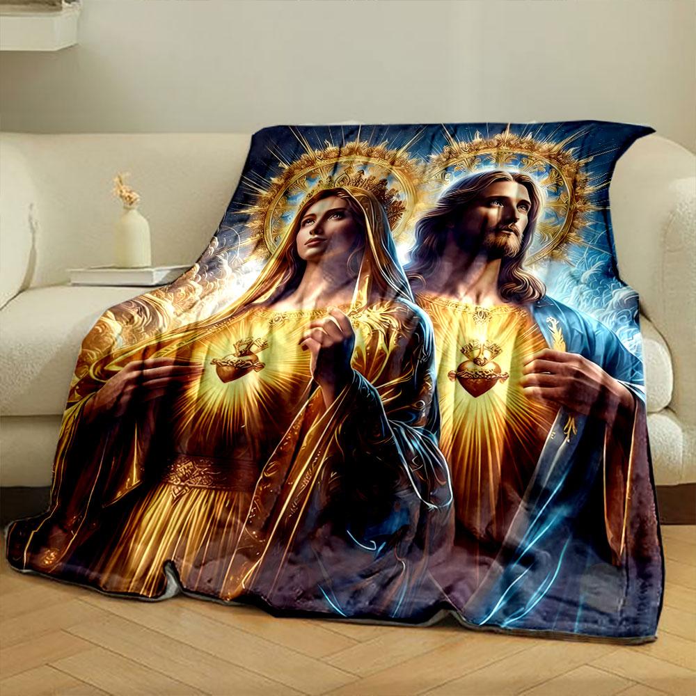 Sacred Heart Mary Jesus Blanket  Printed Blanket for Living Room Bed Couch lunch break Soft Cozy Blanket for Friend's festival Gift