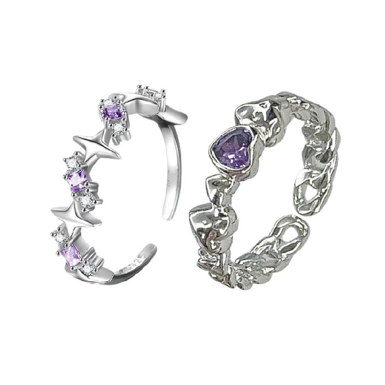 

Purple Rhinestone Open Rings Finger Rings Adjustable Rings Alloy Material 1
