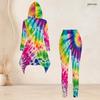 Women Plus Size Tie Dye Printed Hooded Long Sleeve High Low Top And Fitted Pants Two Piece Set