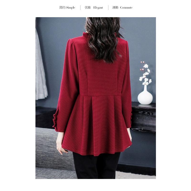 Plus Size Women's New Spring Style Contrasting Color Fungus Solid Color Long-sleeved Tops