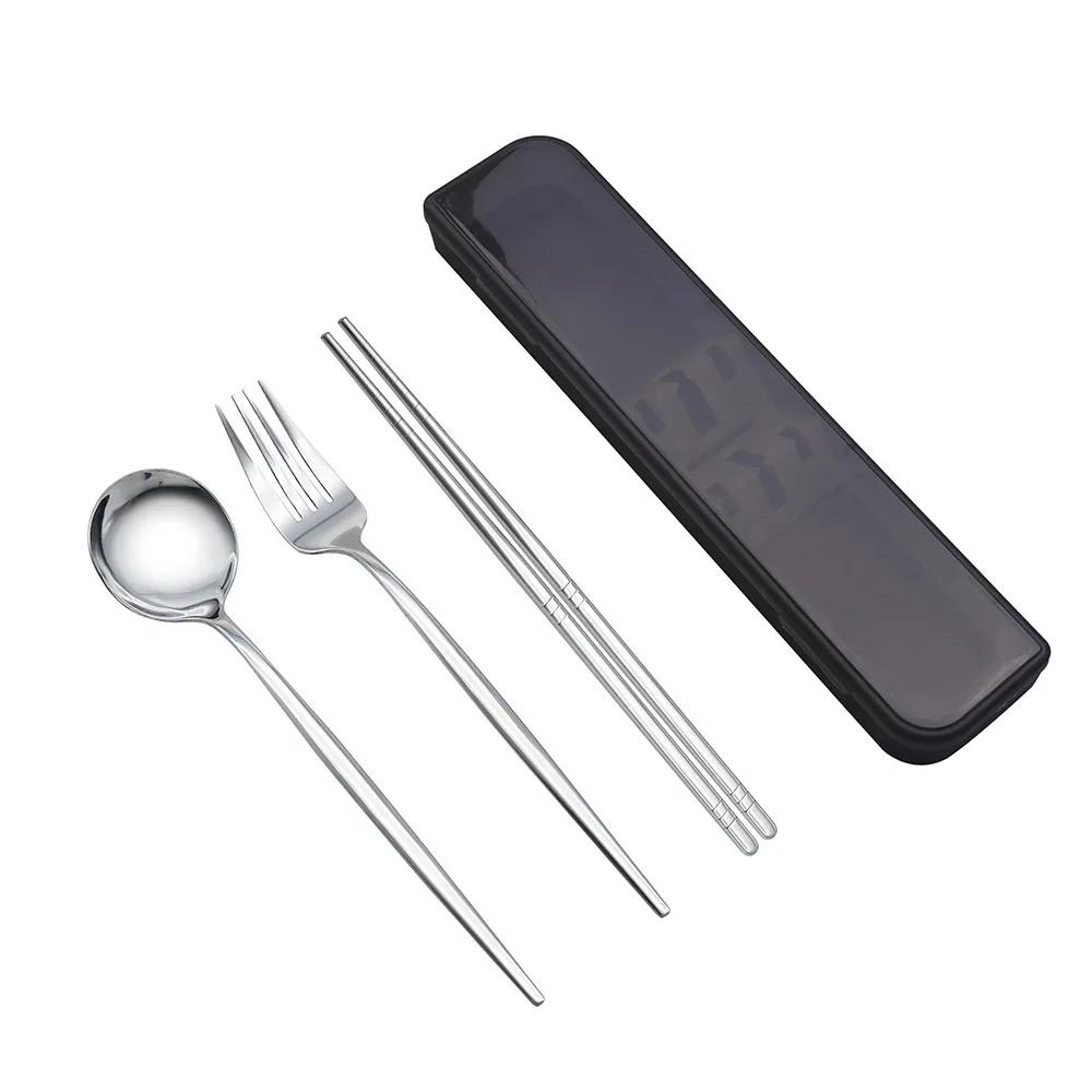 Stainless Steel Spoon Fork Chopsticks Set Storage Box Tableware Coffee Snacks Fruit Dessert Portable Spoon Fork Chopstick Set