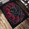 Dragon Rose Crystal Rug, 800gsm Velvet, Black Red Art Print, Elegant Office Decor, Large Floor Mat
