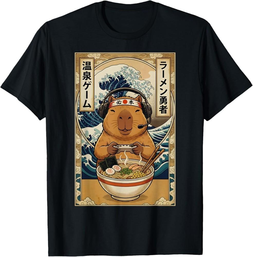 Kawaii Japanese Ramen Capybara Anime Retro Gaming T‑Shirt