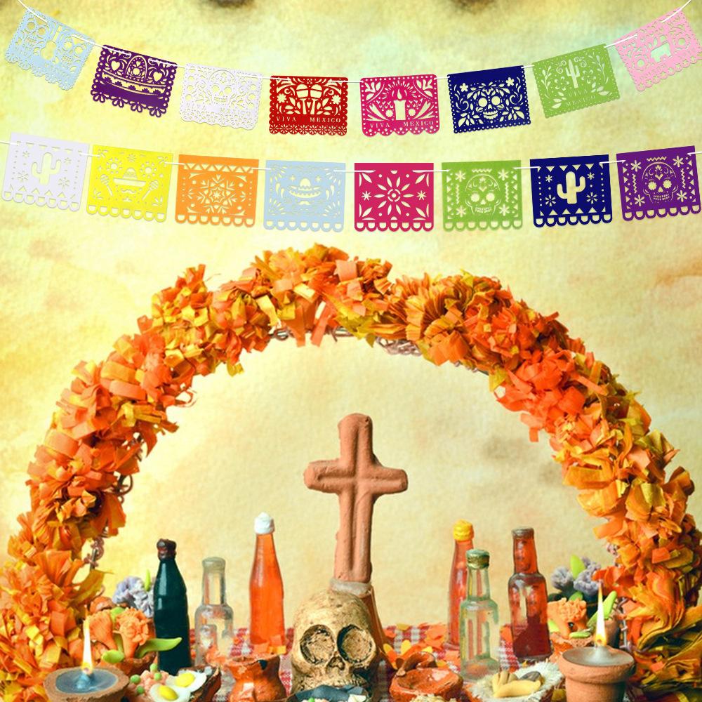The Party Decoration Features Non-woven Fabric Hollowed-out Triangular Flags and Colorful Flags for the Atmosphere of the Day of the Dead On May 5th
