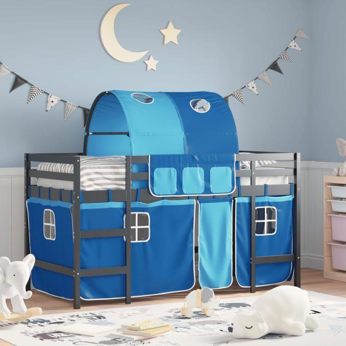 VidaXL Lit Mezzanine Enfants et Tunnel, Lit Surélevé pour Enfants avec Échelle, Meuble de Rangement Chambre, Moderne, Bleu 3206998