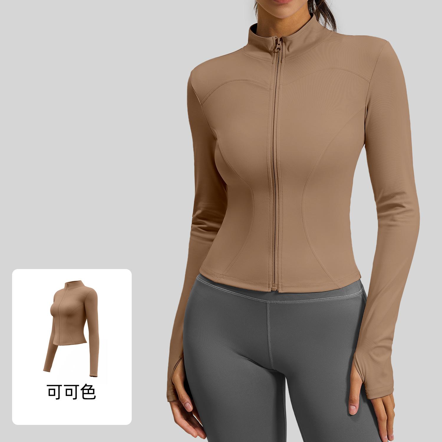 

Spring And Autumn Slim Yoga Clothing Long Sleeve Women S Skinny Running Naked Sports Fitness Yoga Jacket Top XXXL какао кольору