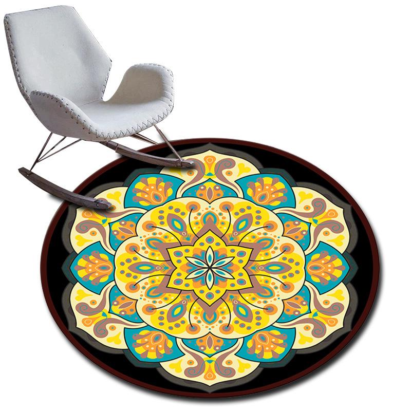 Ethnic Style Circular Carpet Floor Mat Living Room Coffee Table Printed Floor Mat Bedroom Carpet