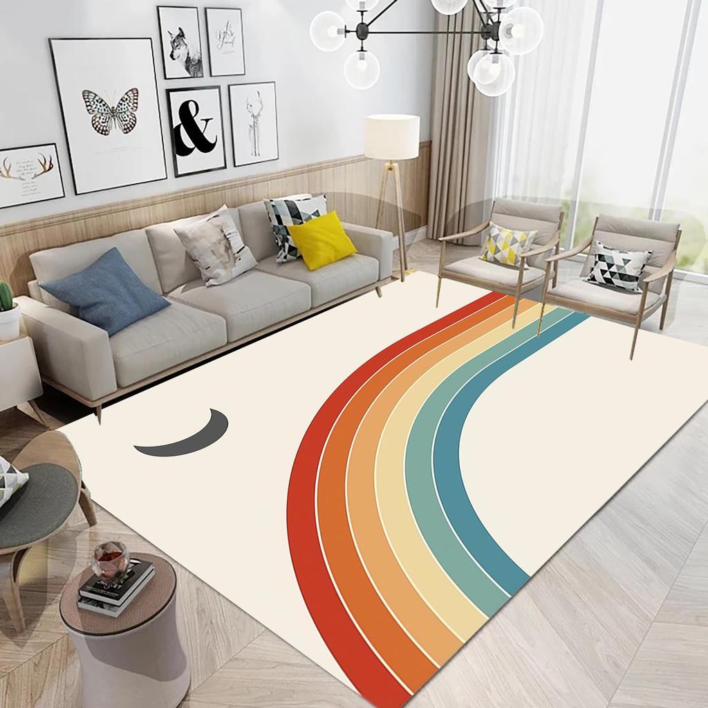 Boho Mid Century Style Area Rug Modern Plant Leaves Carpet Non Slip Abstract Art Floor Mat for Living Room Bathroom Office Decor