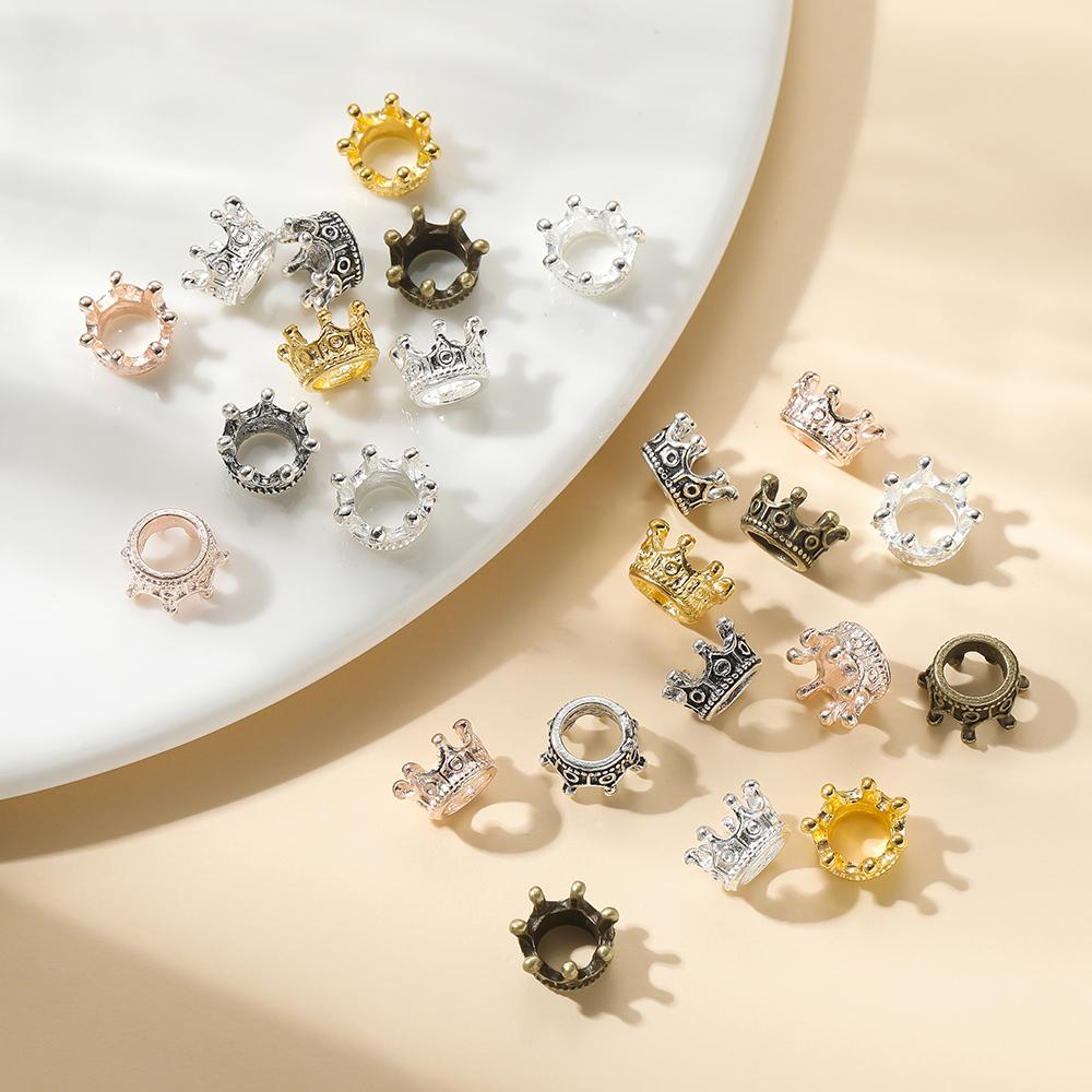 50pcs Alloy Loose Spacer Crown Beads Gold Silver Bronze Color Charms Beads for DIY Handmade Jewelry Making Bracelet Accessories