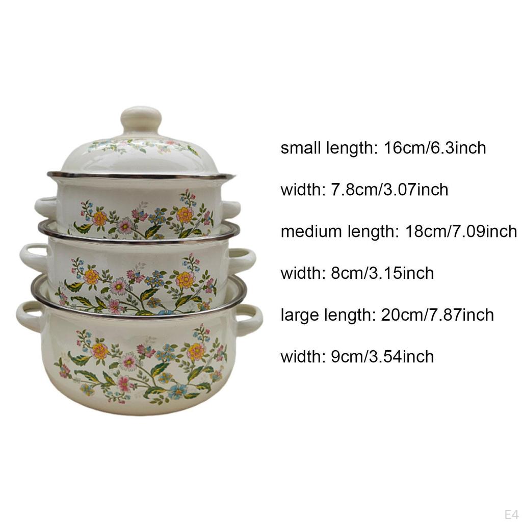 3 Enameled Pots with Lids And Flat Bottoms of 1.2 L, 1.5 L 1.8 L. Ideal for Induction Cookers