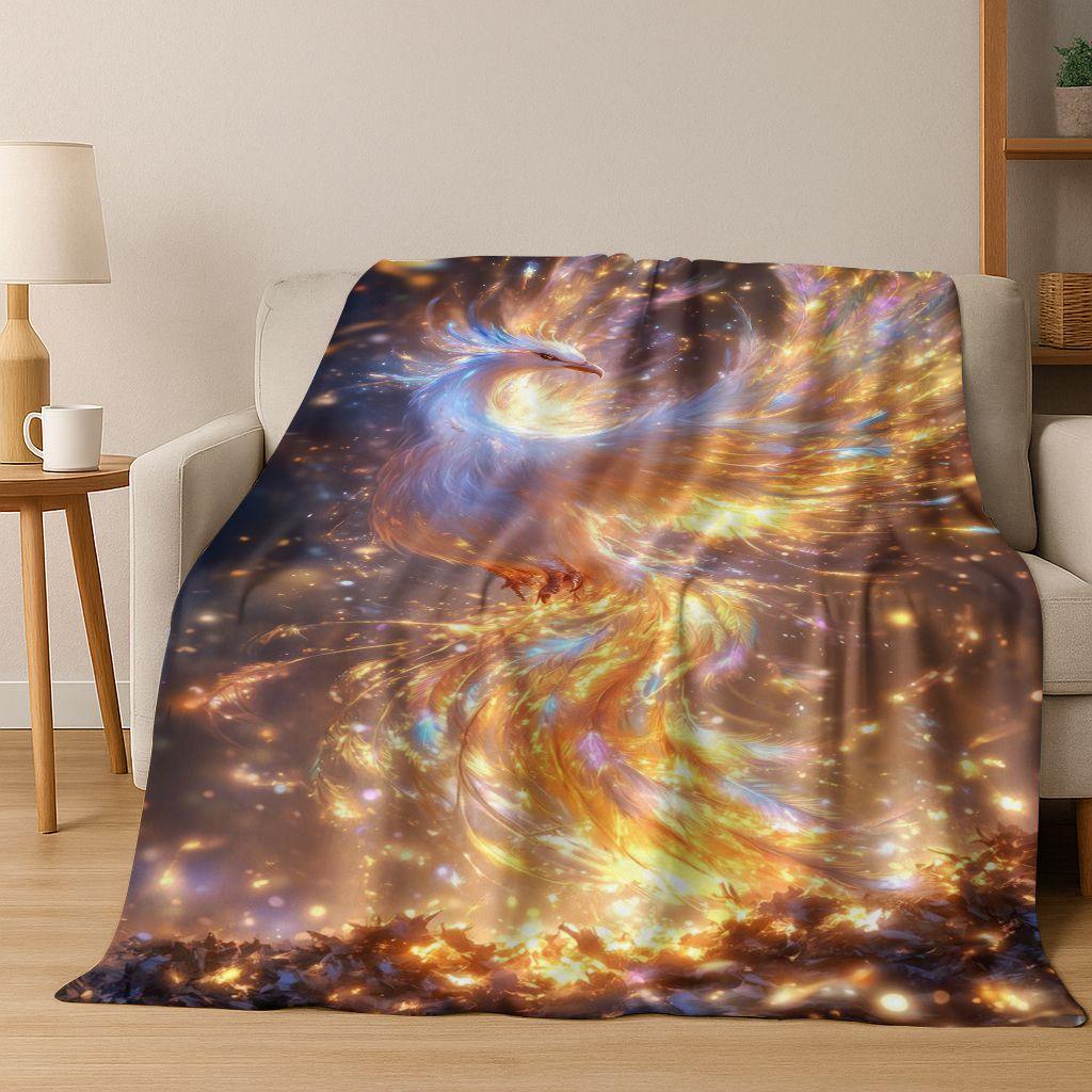 Colorful Rebirth Fire Phoenix Divine Bird Flannel Blanket,Warm and Cozy Soft Throw Blanket for Home Bedroom Bed Sofa Cover Kid