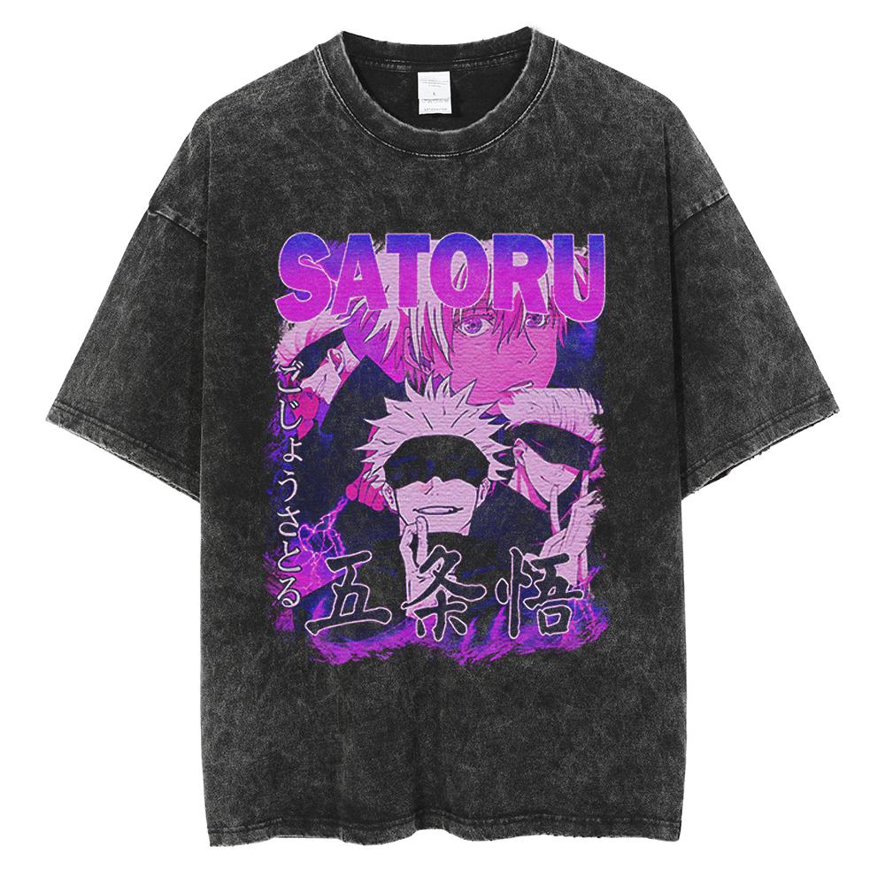 Hot Anime Jujutsu Kaisen Nanami Kento Print Tee Men Vintage Washed T-Shirt Oversize Tshirt Short Sleeve Cotton Loose Top Tee