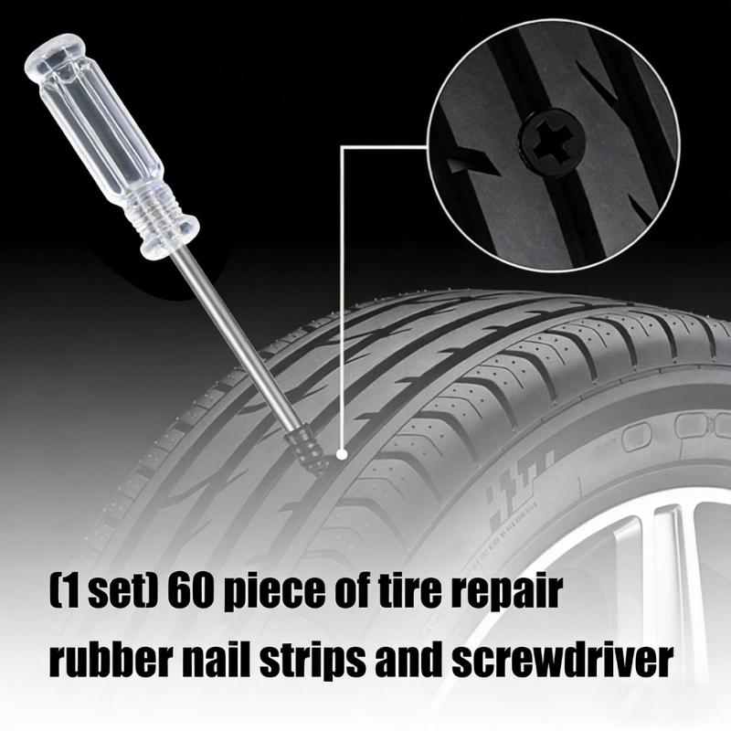 60Pcs Heavy Duty Tire Repair Rubber Nails And Screwdriver Set Suitable For Automobile Motorcycle Leakage Emergency Fix
