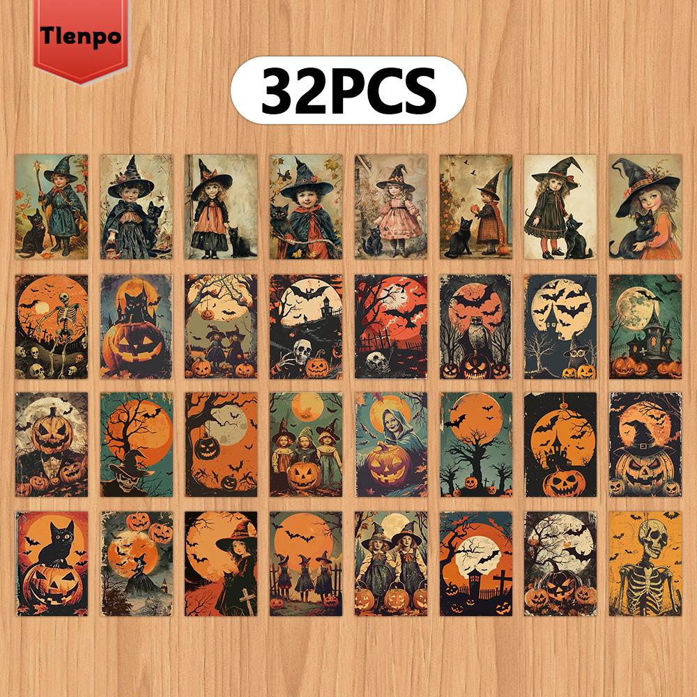 

32pcs Halloween Cards 4x5.7inch Bedroom Decoration, Message Cards, Postcards, Interior Decoration Wall Stickers