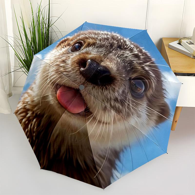 1pc Otter, Cute Automatic Open/Close Umbrella - Compact Travel Umbrella with 8-Rib Durable Frame, Lightweight & Portable Design z30