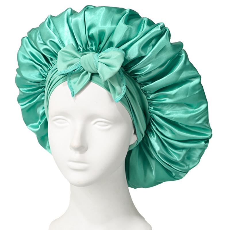 Extra Large Satin Bowknot Sleep Cap for Women's Hair Care
