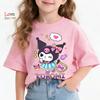 Kuromi T-Shirt Cute Cartoon Little Girls T-Shirt 4-14Yrs O Neck Short Sleeve Cat Print Casual Summer Top for Comfy