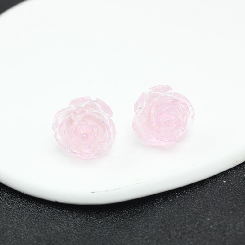 6 Colours Luminous Resin 3D Permeating Ice Crystal Rose Camellia Flower Stud Earring for Women Zircon Girl Gift
