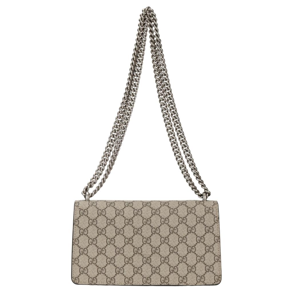 Gucci Dionysus Tiger Head Studded Double G Logo Aged Flower Pattern Canvas And Leather Patchwork Clamshell Bag