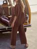 Women's Two Piece Travel Lounge Set Short Sleeve Knit Pullover and Wide Leg Pants Tracksuit