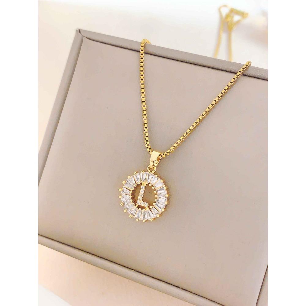 Necklace Does Not Fade, Women's Summer Square Circle Letter Necklace, Titanium Steel Necklace, Versatile High-end Clavicle Chain