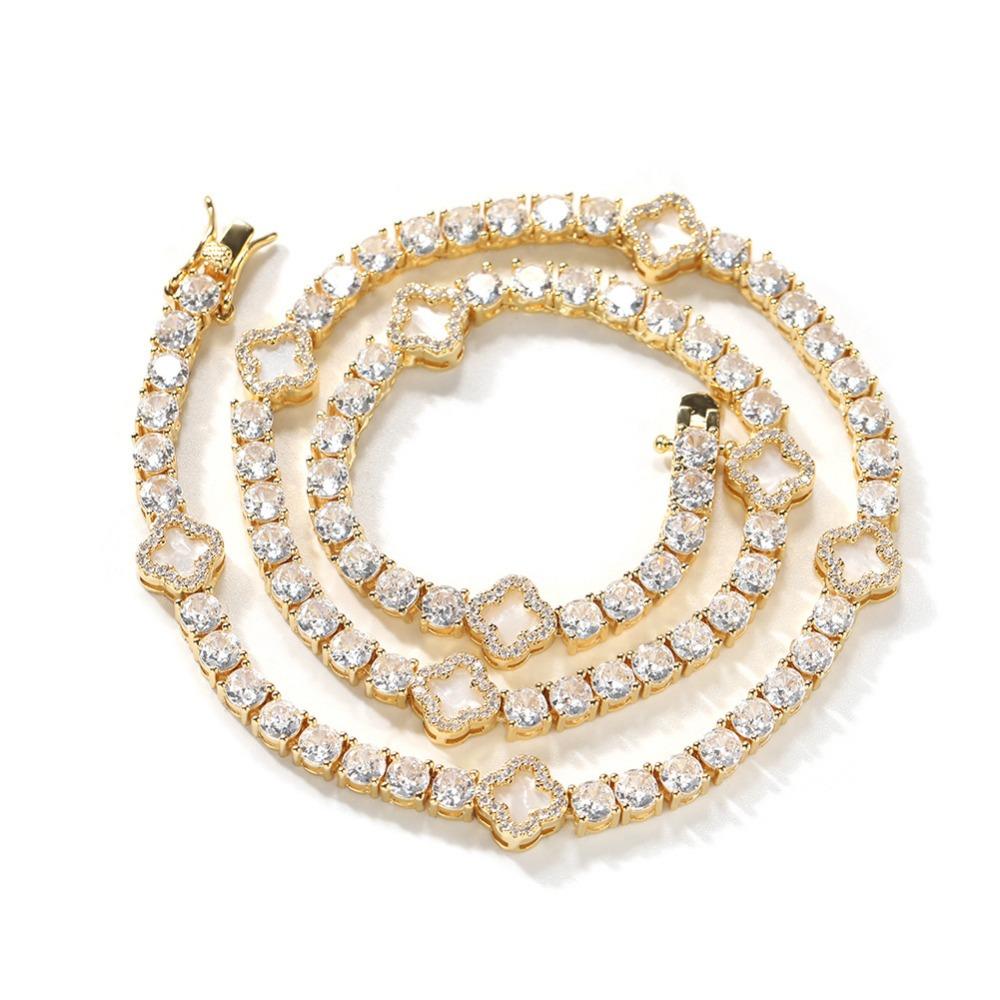 Wind Clover Diamond Tennis Chain Necklace Women's Delicate Premium Clavicle Chain Accessories Summer