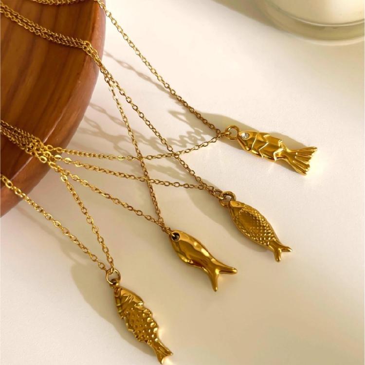 Elegant Adjustable Fish Pendant Necklace Set Sturdy Stainless Steel Chain Jewelry for Women Beach Party Casual Wear