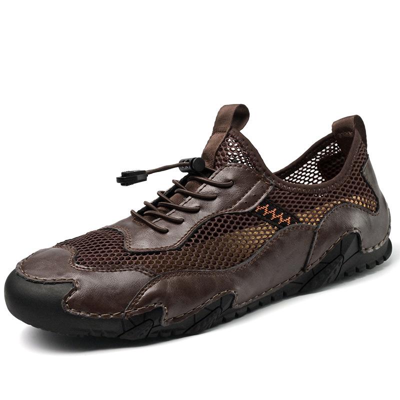 Men s Large Size Hand-Stitched Cowhide Breathable Casual Leather Shoes 45