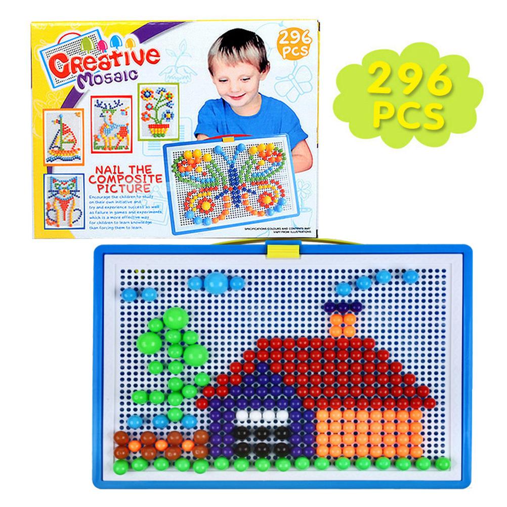 296PCS Colorful Mushroom Nails Pegboard Puzzle Set 3D Mosaic Jigsaw Game Building Blocks DIY Toys
