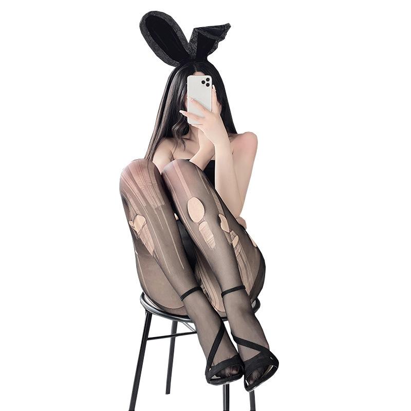 Hand-torn Ultra-thin Disposable Tearing Black Sexy Free Hole Socks Pantyhose Easy To Tear Mood Black Silk Taste
