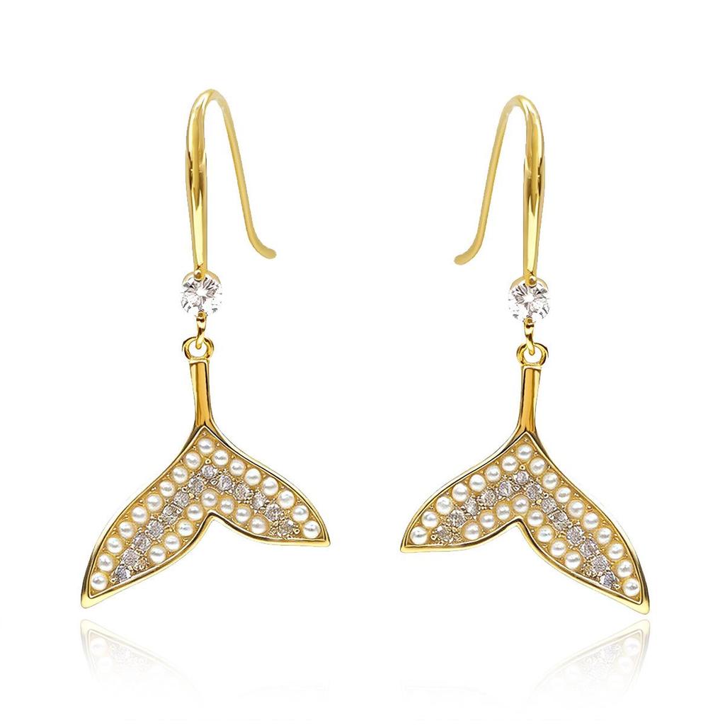 French Retro Zircon Pearl Fishtail Women's Earrings