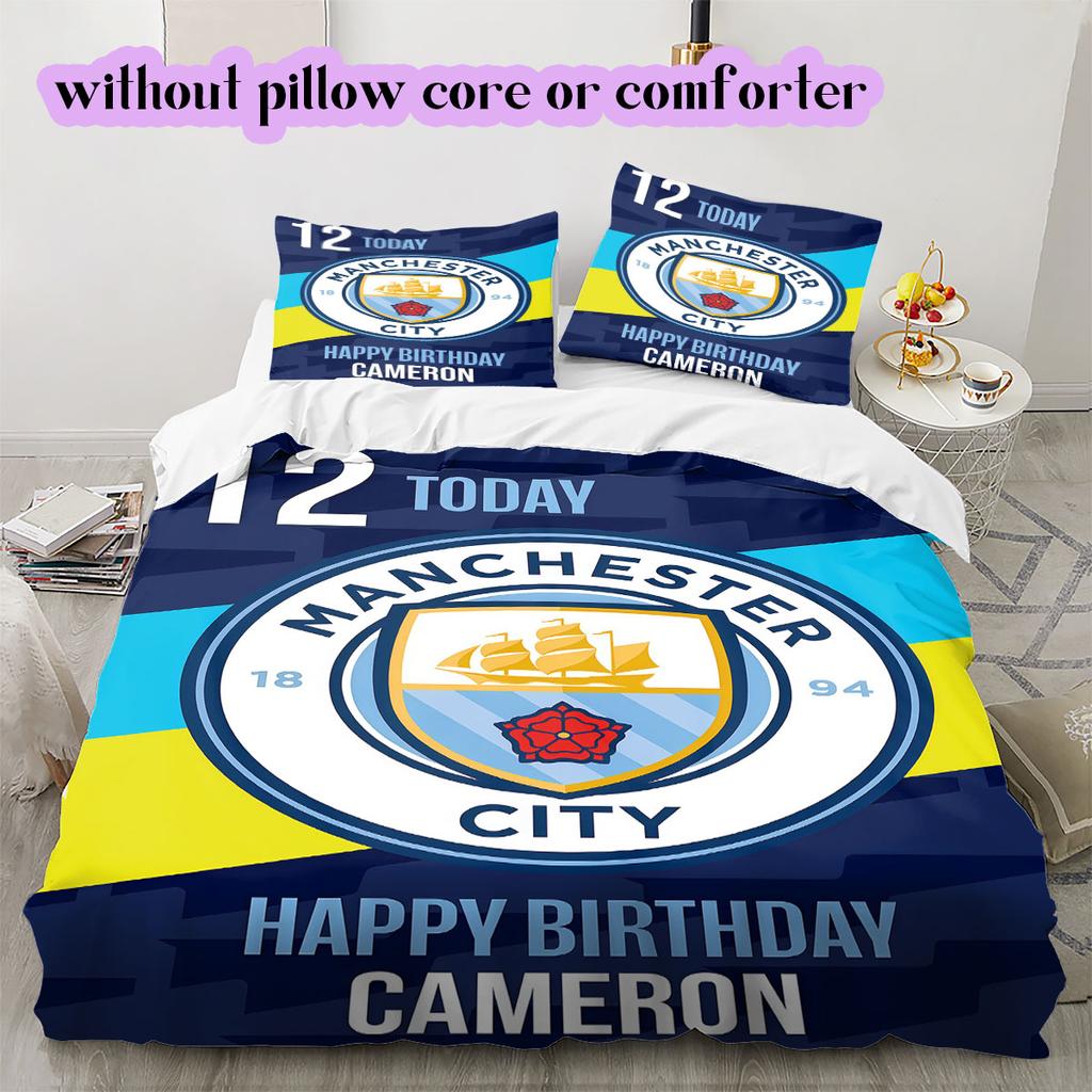 Manchester City Football Soccer Pattern Bedding,Quilt Set Quilt Cover Pillowcase Home Birthday Gift (1*duvet Cover+2*pillowcase,without Core)