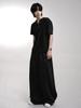 Lupeu Cross Eyelet Elastic Waist Wide Long Pants Black