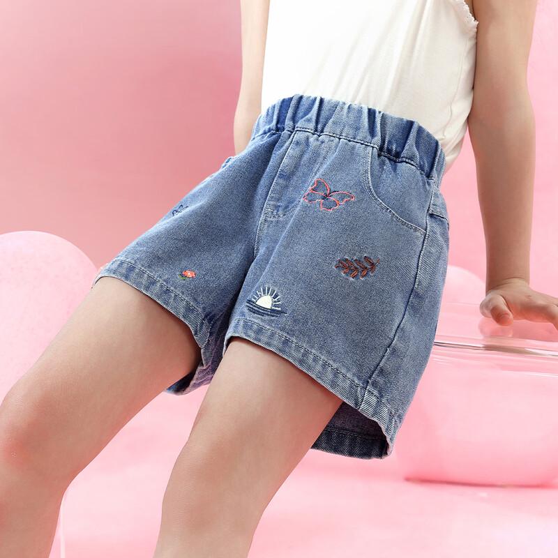 Xiaohu Patti Girls Butterfly Embroidered Denim Shorts 130