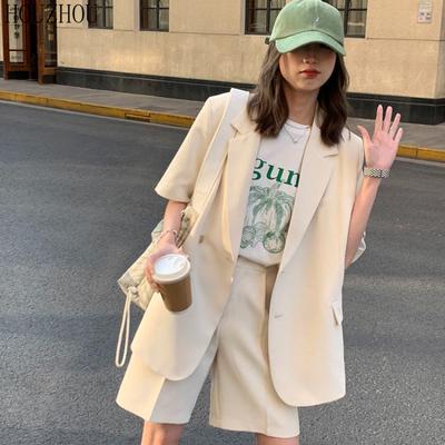 HOUZHOU Abiti a Maniche Corte Donna Estate Vintage Elegante Chic Ufficio Business Coreano Ampio Completo Corto Pantaloni