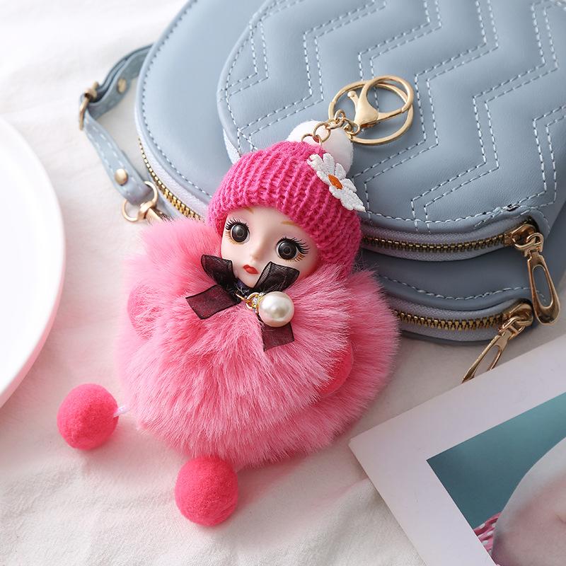 Cute Plush Keychain Imitation Rex Rabbit Fur Ball Keyring Big Eye Doll Pendant  Car Bag Charm