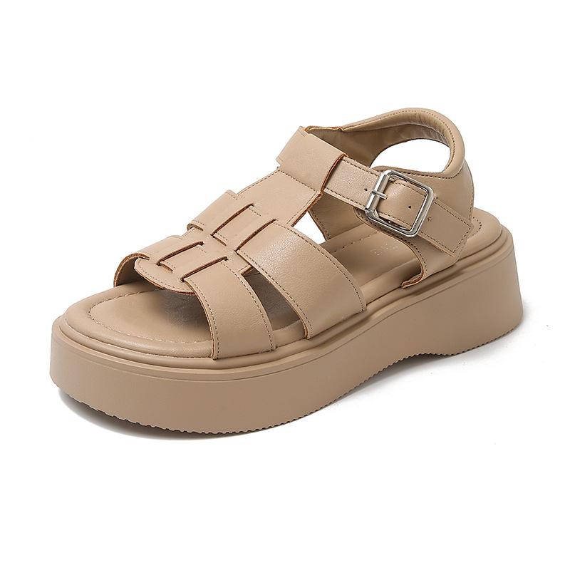 Platform pig cage shoes hollow 2025 summer new fashion breathable versatile slippers comfortable muffin bottom Roman sandals