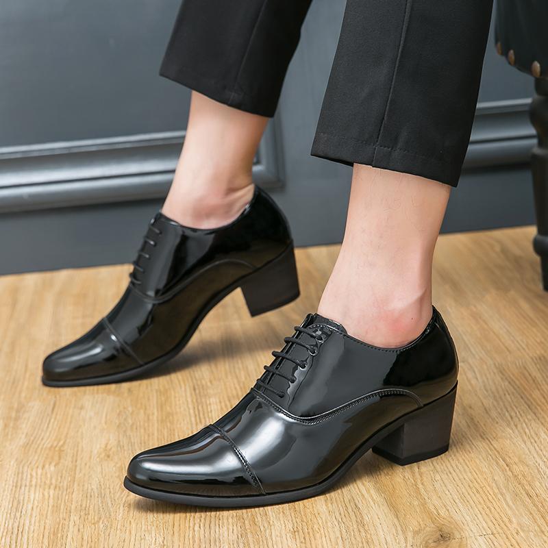 New Men's British Blue Gold Black Patent Leather Height Increasing Shoes Male Monk Strap Formal Wedding Prom Homecoming Oxfords