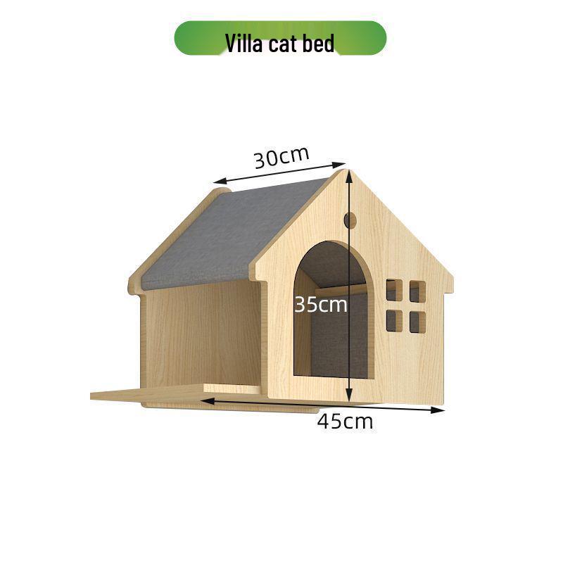 Wall-Mounted Solid Wood Cat Climbing Frame with Bed, Jumping Platform, and Scratching Post
