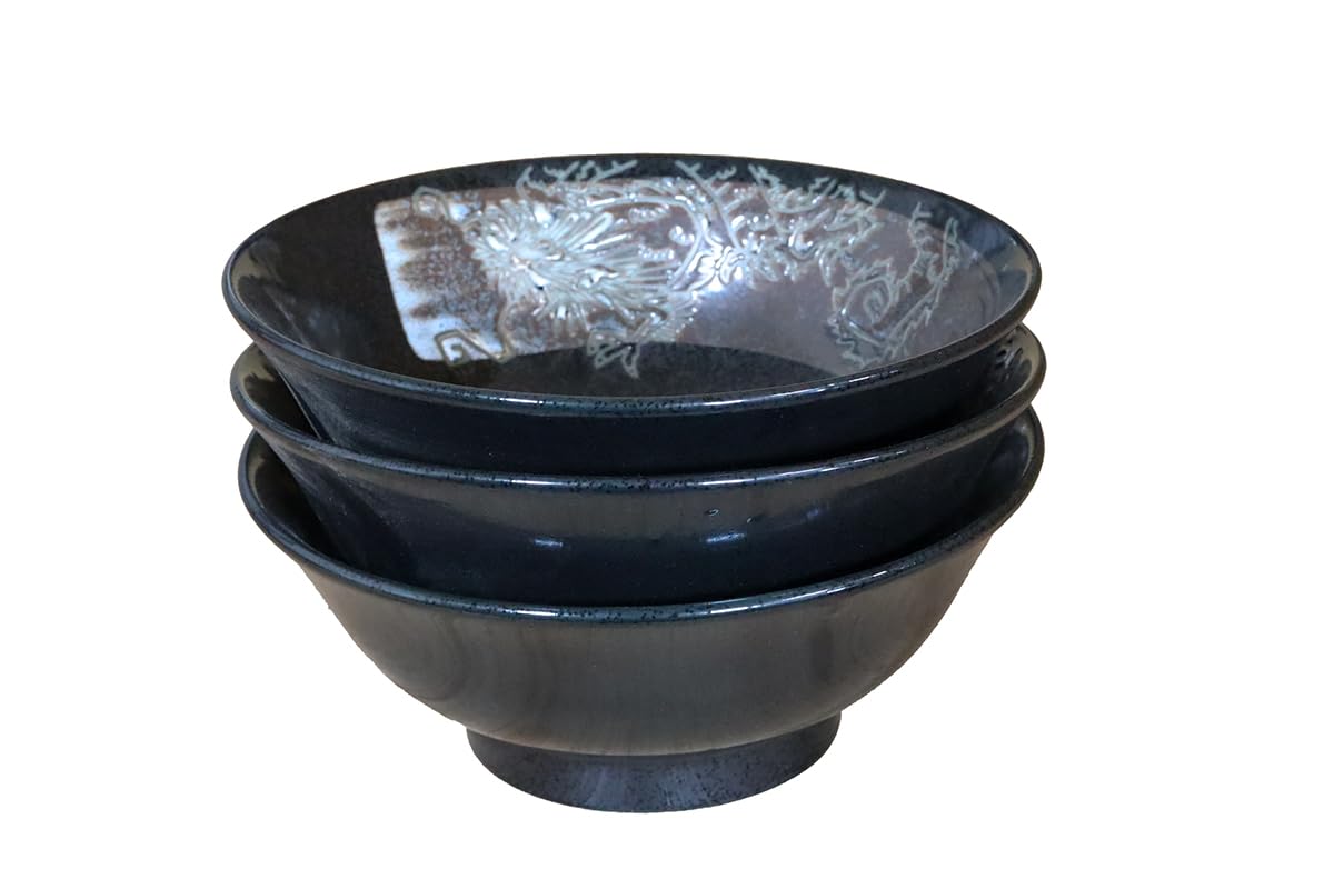 

[Amazon.co.jp Exclusive] [Commercial Set] Kurokotobuki Chuka Ramen Bowls with Round Base, Size 6.8cm (3-Pack)