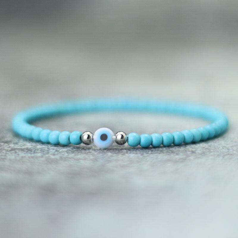 Simple Style Turkey Evil Eyes Bracelet For Men 4mm Rice Beads Braslet Natural Coconut Husk Braclet Gifts For Him Pulseria Homme