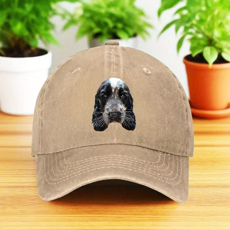 Cute Dog Print Washed Denim Baseball Cap Adjustable Curved Brim Outdoor Breathable Hat