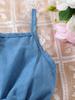 Summer children's 3-7 years old one-piece dress with strapless lace edges and bow buttons - denim girls' one-piece casual fashion children's pants