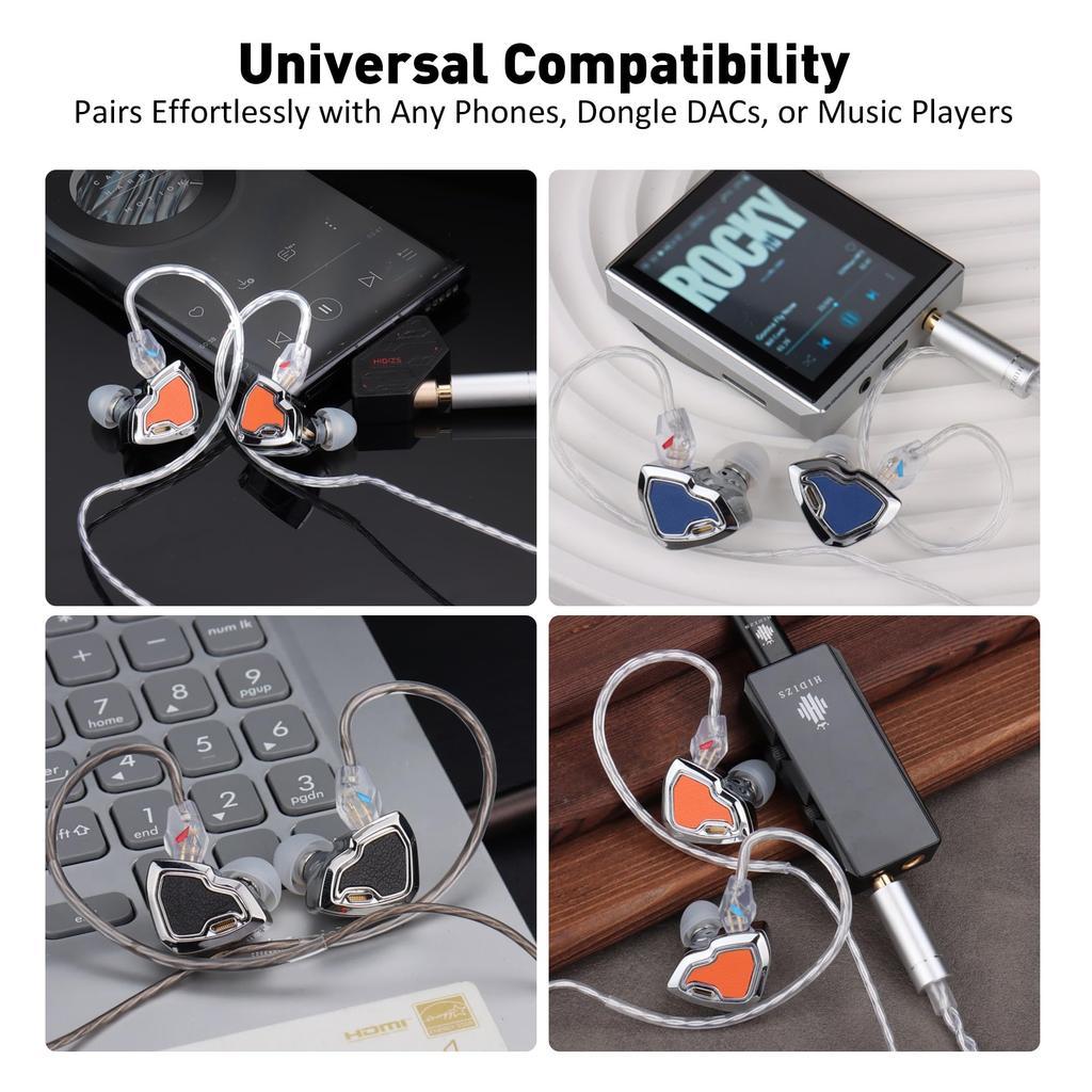 HIDIZS MS2 PRO Earphones Zinc Alloy Body & Synthetic Leather Panels Dual Magnetic 10.2mm Drivers (1DD+1BA) Hybrid Wired Earphones Triple Filter x