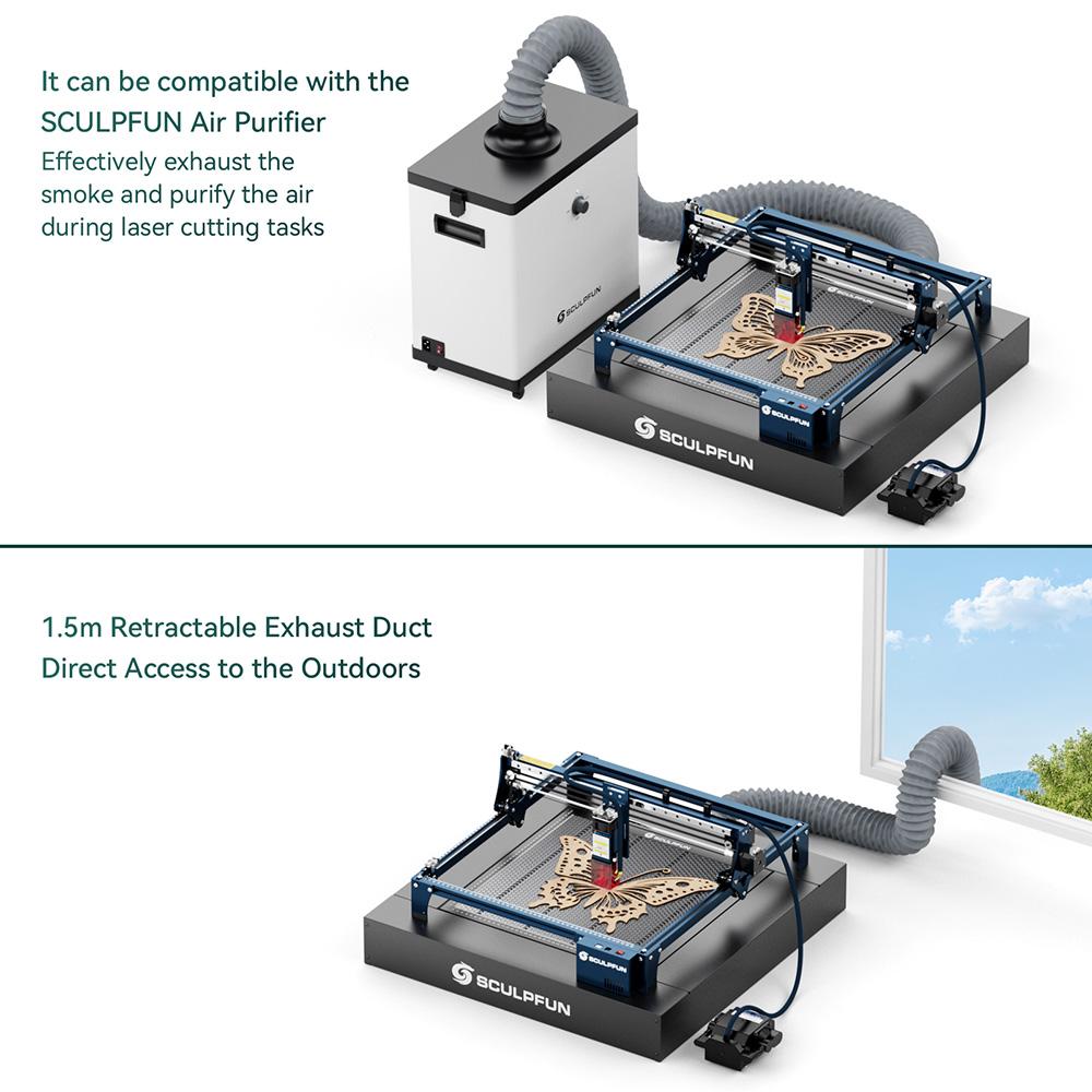 SCULPFUN H5 Gen2 Honeycomb Laser Bed, with Fume Extraction Fan, 650*650mm - EU Plug