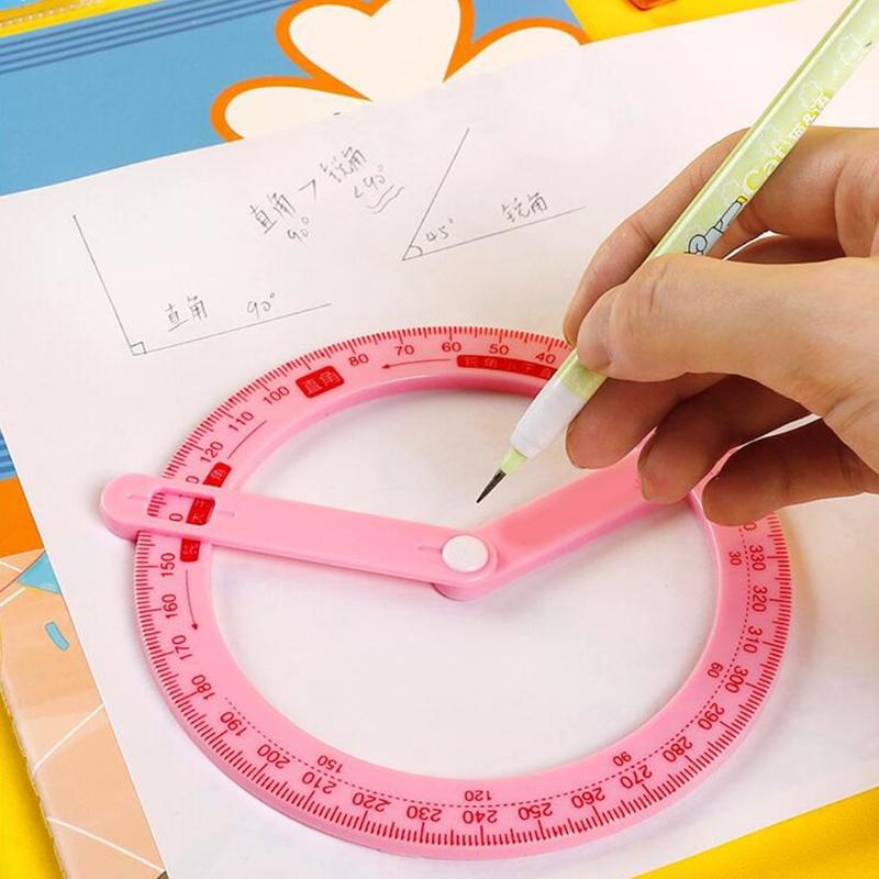 Cute Full Circle Goniasmometer Rotating Protractors Plastic for Boys Girls Students Stationery Office School Supplies