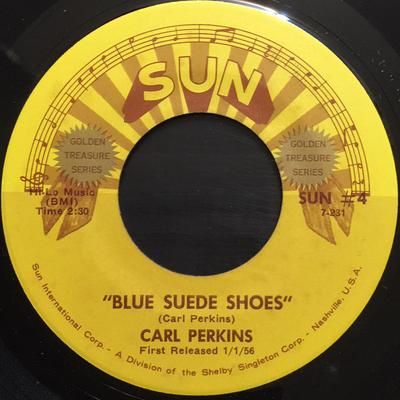 7inch Record CARL PERKINS - Blue Suede Shoes / Honey, Don't! SUN4 Sun US Rock Used