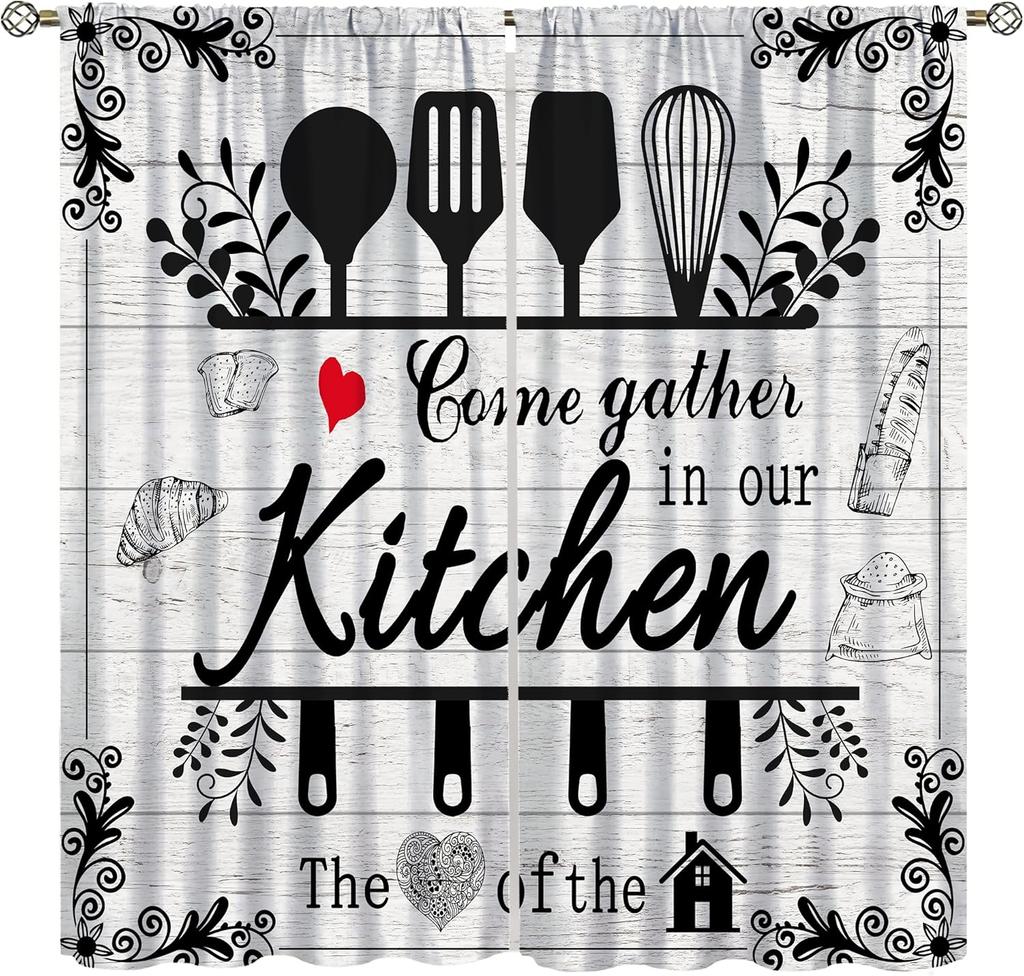 Chef Cooking Curtains For Kitchen,R Cartoon Rustic Vegetable Fruit Lattice Pastry Fat Chef Carrot Corn Gourmet Cookware Window