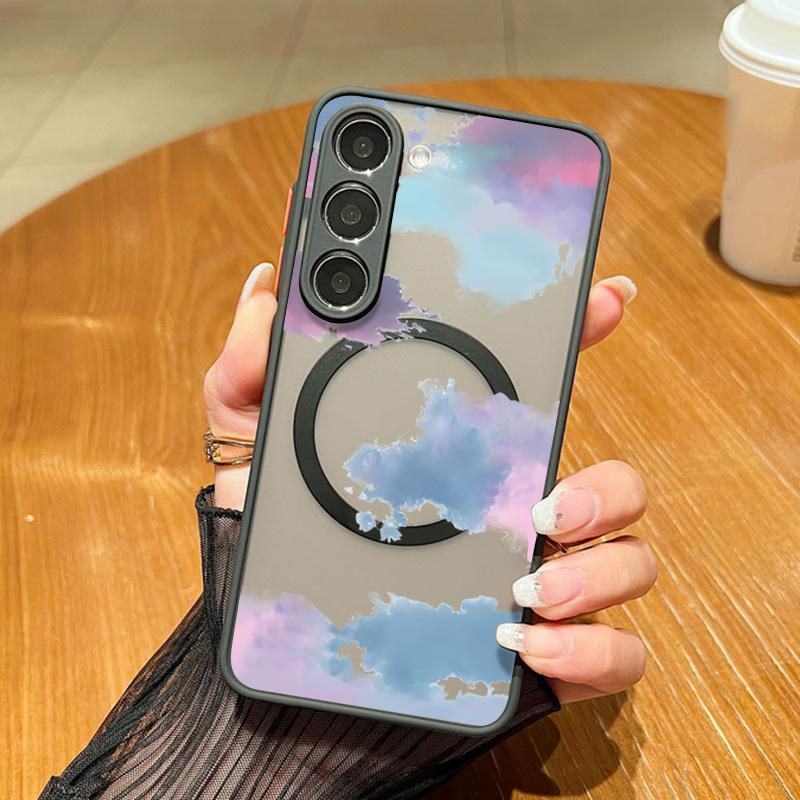 

Для Magsafe Magnetic Color Cloud Clear Phone Case для Samsung S25 S24 S22 Ultra S23 S21 S20 Fe A55 A54 A53 A52 A35 A15 Противоударный мягкий жесткий чехол с краями Samsung S24 Ultra