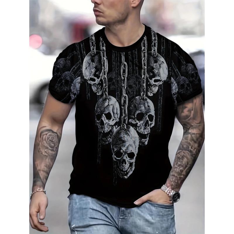 Herren T-Shirt Neuheit Totenkopf 3D Druck Kurzarm T-Shirt Tops Punk Stil Rundhals T-Shirt Sommer Outdoor Übergroße Kleidung
